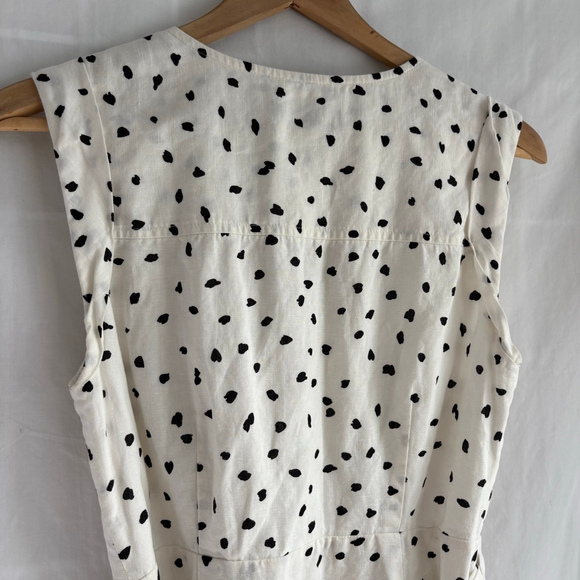 *SOLD E* Banana Republic White Black Polka Dot Linen Wrap Midi Dress Size 4 - Picture 4 of 14